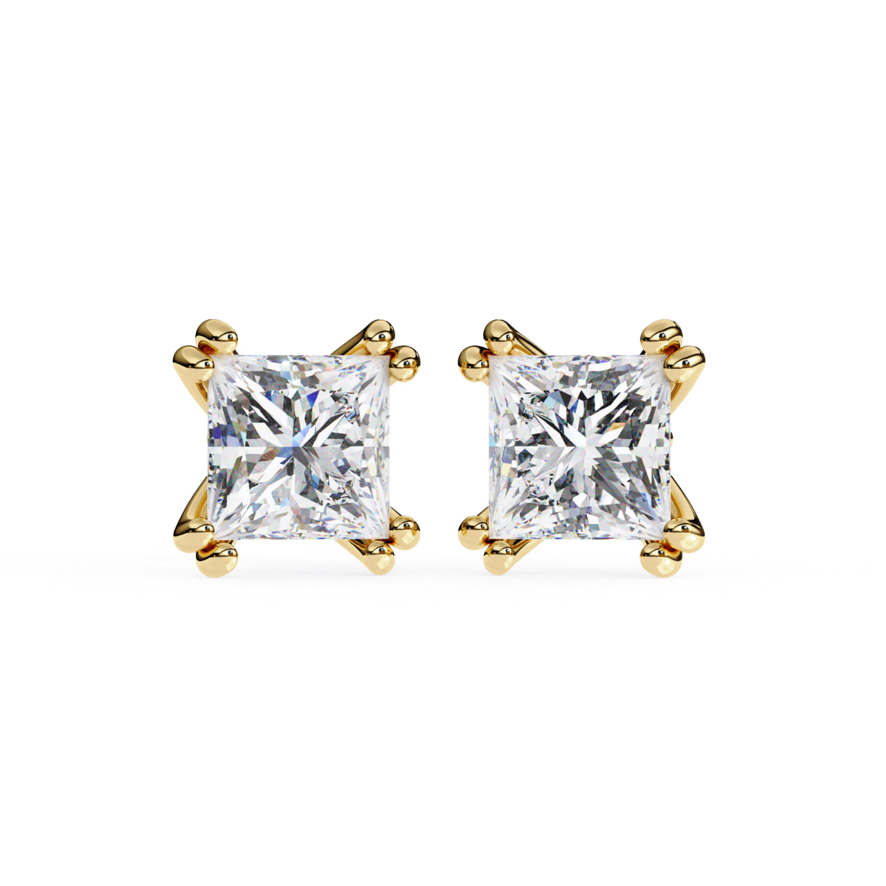 Princess-Cut Diamond Stud Earrings (Four-Prong Classic Setting)