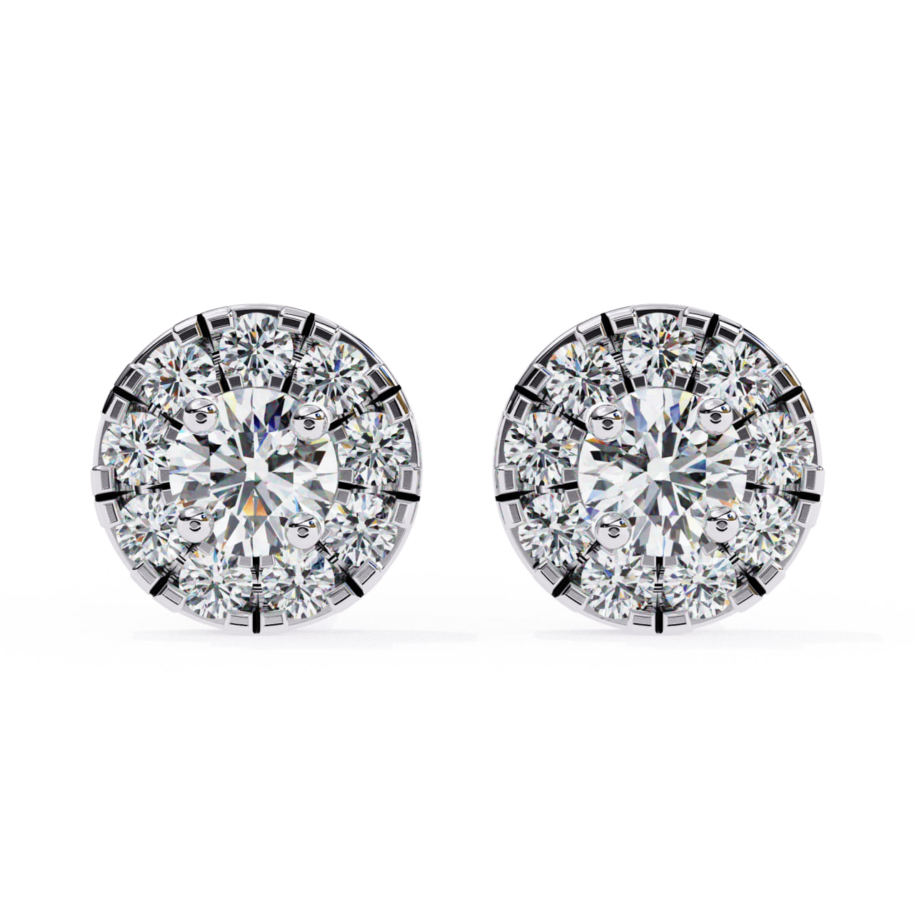 Classic Round Halo Diamond Stud Earrings