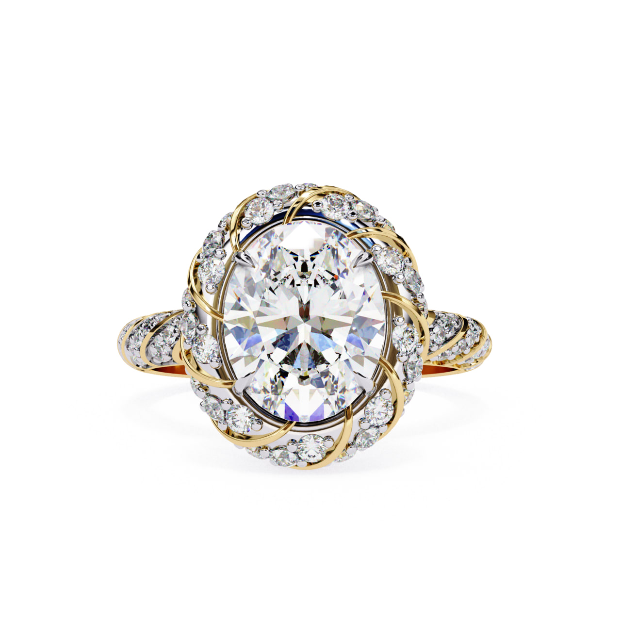 Vintage Halo Diamond Engagement Ring with Oval Center