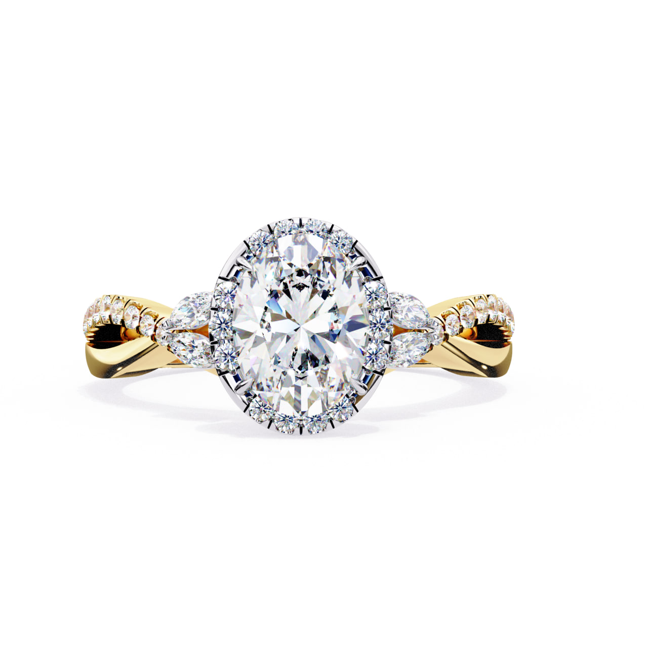 Oval Halo Diamond Engagement Ring with Marquise Accents
