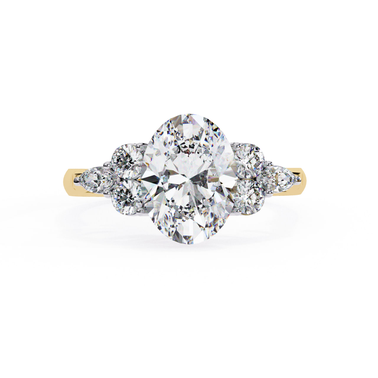 Oval Diamond Engagement Ring with Marquise & Round Side Accents