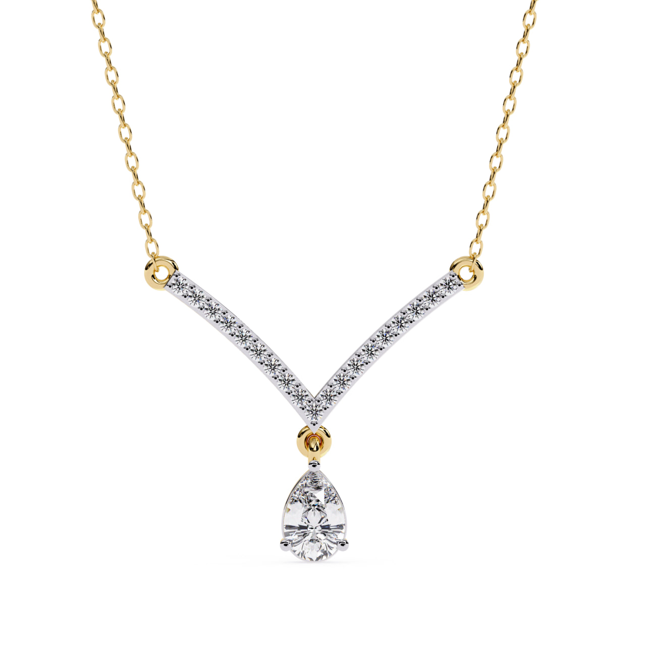 V-Curve Diamond Necklace with Pear Drop